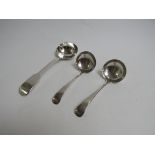A Victorian silver ladle and pair of Cooper Brothers & Sons sauce ladles, Sheffield 1913,