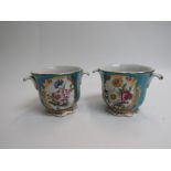 A pair of porcelain Royale pots with floral cartouches,