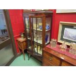 An Edwardian mahogany display cabinet on slender cabriole legs, two drawer base,