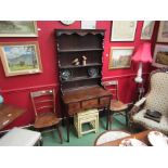 Circa 1790 a Lancashire/Cheshire oak and fruitwood dresser and rack of three drawers with fan and