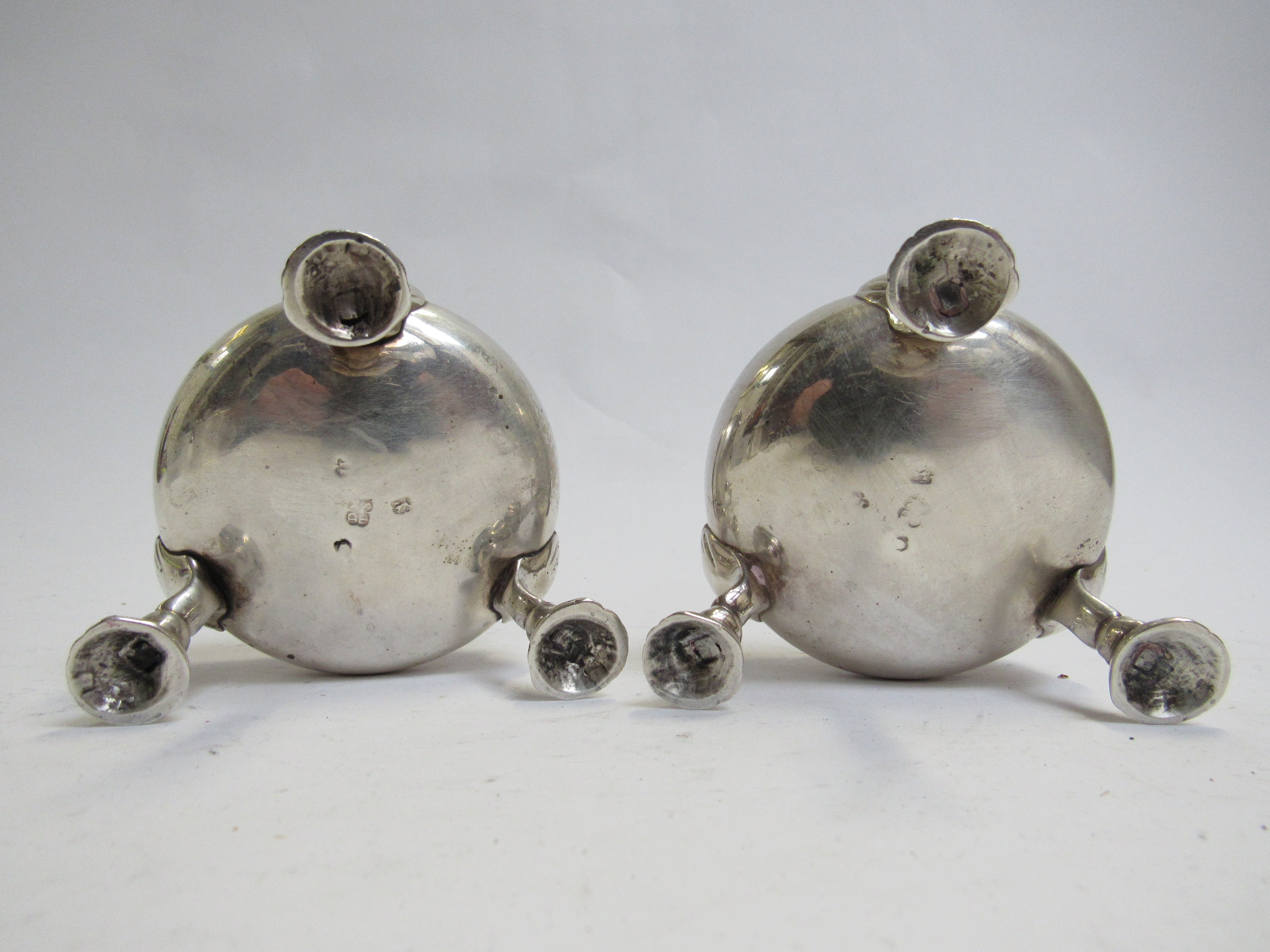 A pair of George III silver salts, fluted rim, shell footed base, marks rubbed, - Image 2 of 2