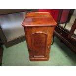 A Victorian walnut pot cupboard, round cornered with arched door, plinth base, 75cm x 39.