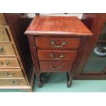 A circa 1900 pair of walnut three drawer bedside chests on turned legs with working key to all