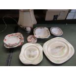 A collection of ceramics including Crown Fieldings lamp base and Woods Ivory ware fish design meat