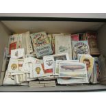 A shoebox of old cigarette cards (many 100's) including Ogdens, Wills, Gallaher, Player's,