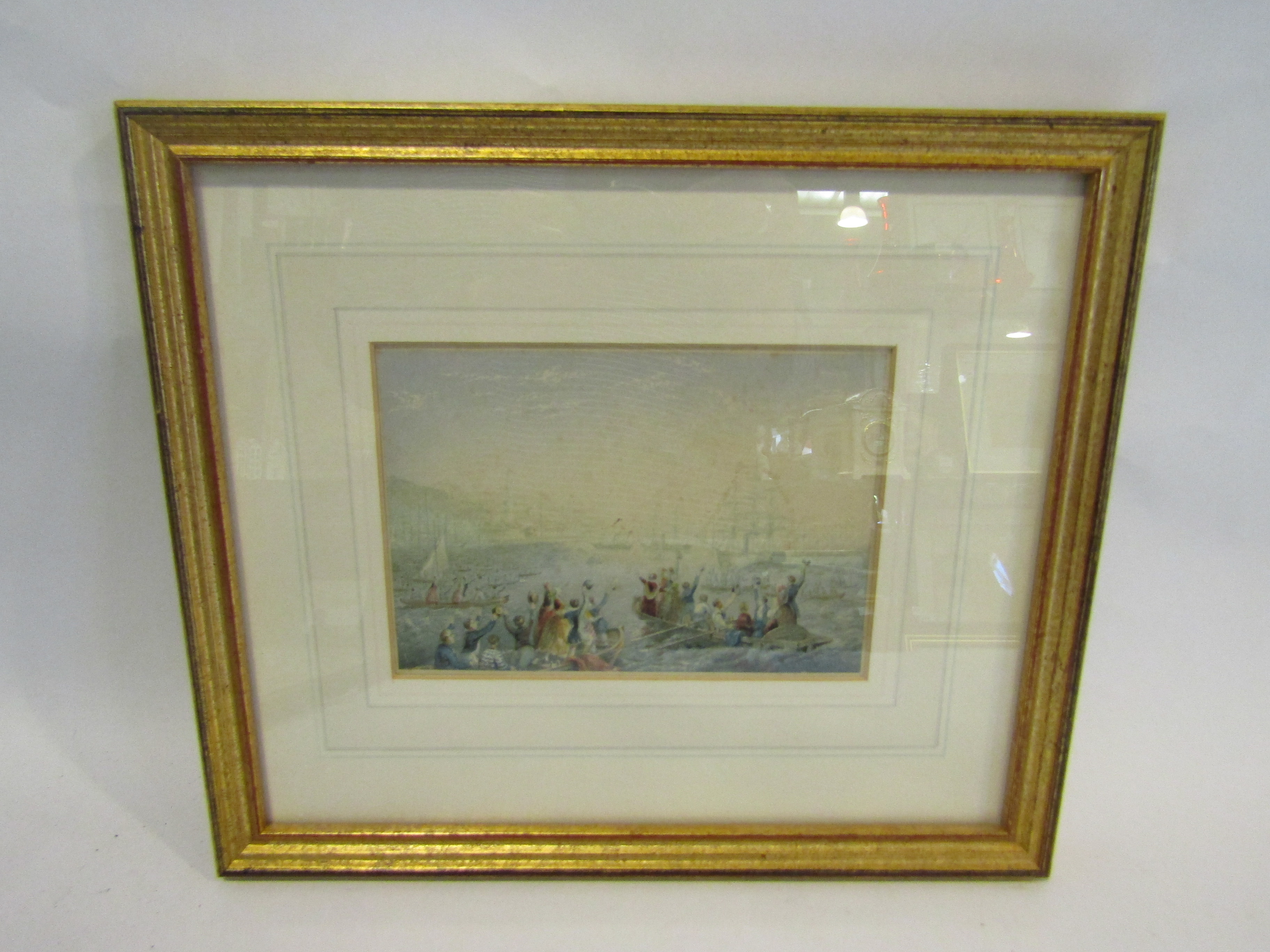 An 1830 Baxter print "Landing of Her Majesty and Prince Albert in Ireland", 10cm x 14.