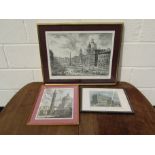 Three 19th Century etchings including "The Palace Hotel, Buckingham Gate,