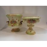 A Crown Devon jardiniere and bowl on pedestals (2)