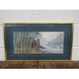 A 20th Century watercolour depicting Japanese water mill with river and bamboo, signed LHS,
