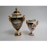 A Coalport porcelain urn in Imari colours and a Coalport porcelain lidded urn depicting 'Langdale