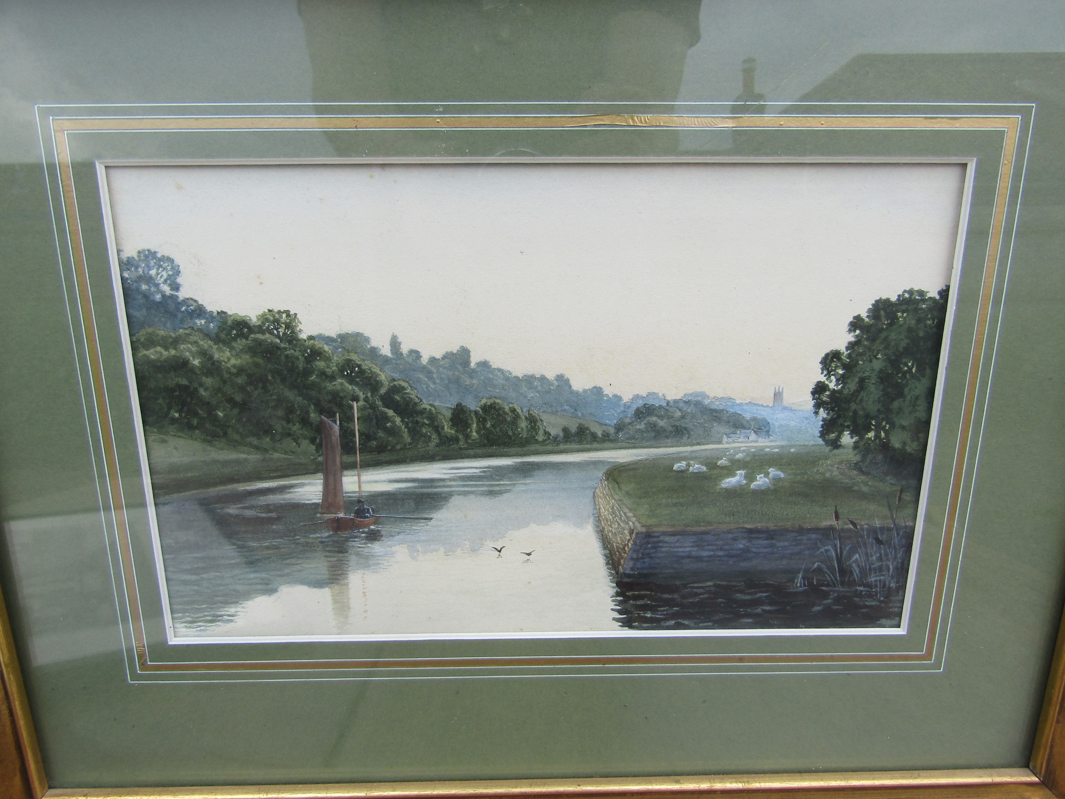 A 20th Century English School unsigned watercolour, rowing boat on river with grazing sheep, - Image 2 of 2