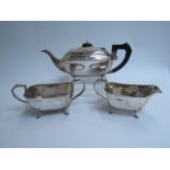 A John Rose silver three piece deco style teaset, Birmingham 1936,