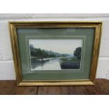 A 20th Century English School unsigned watercolour, rowing boat on river with grazing sheep,