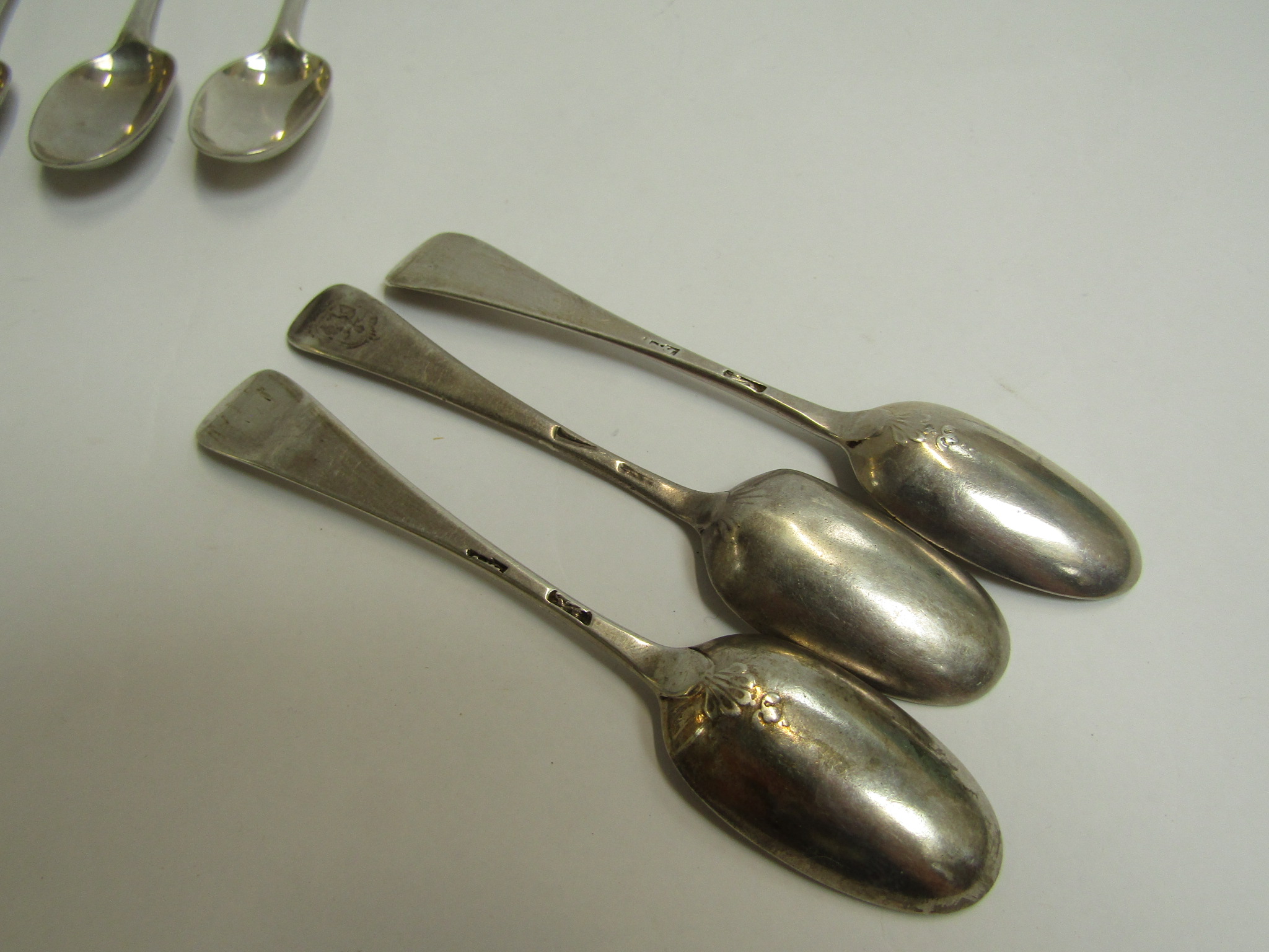 A set of six Georgian silver teaspoons, shell terminals, one with eagle engraved detail, - Image 3 of 3