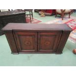 A George III inlaid oak two door table top cabinet with reeded pilasters,