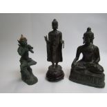 Three cast metal Thai figures including Buddha,