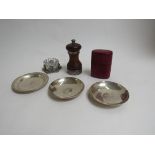 A quantity of silver and white metal pin dishes,