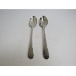 A pair of George III silver serving spoons of plain form, makers marks rubbed, London 1785,