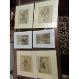 Four comical etchings relating to horse jumping and others