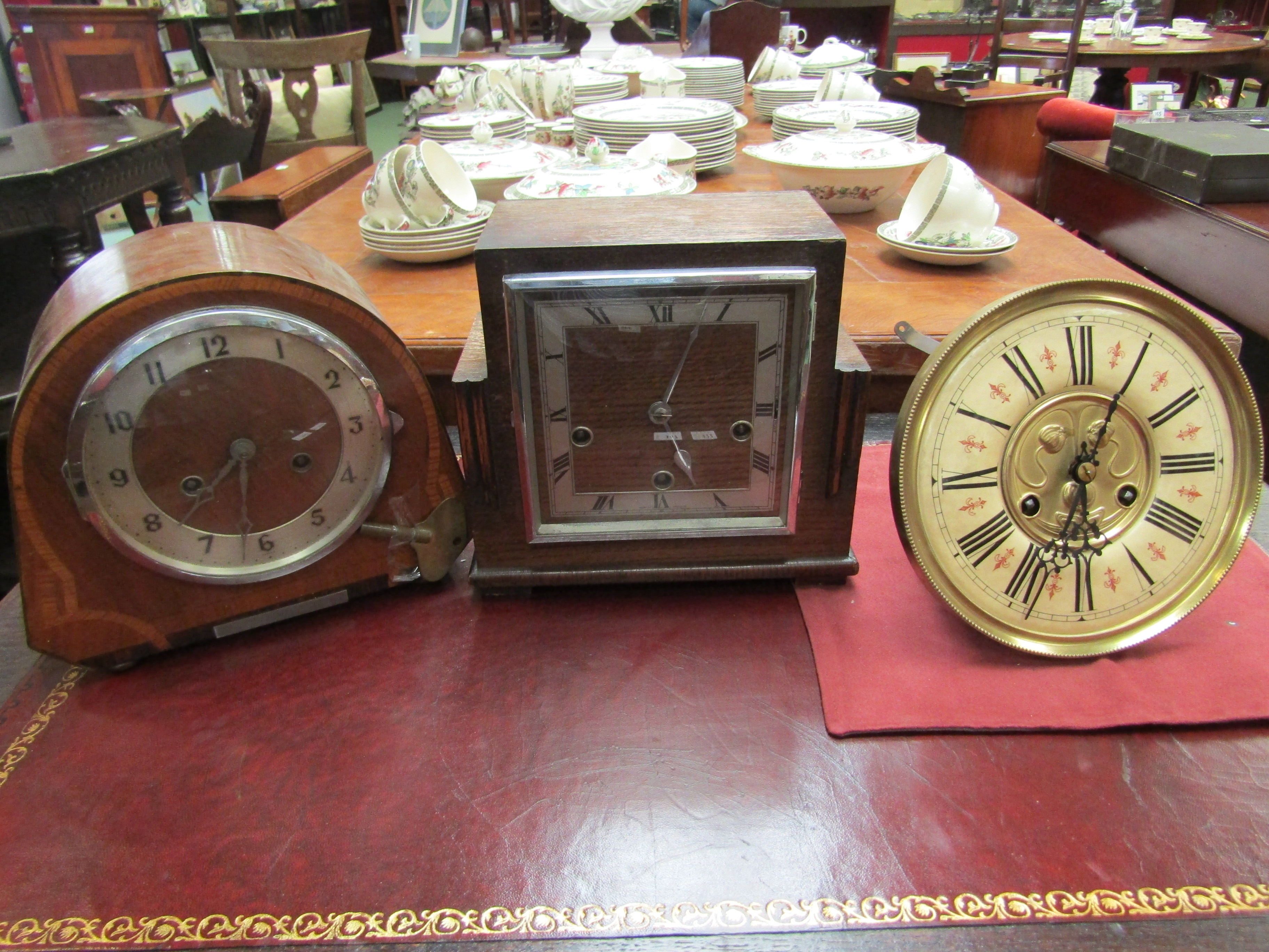 Two 1940's mantel clocks, one Art Deco style oak cased,