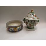 A large Poole "Fuchsia" design bowl and Poole dishes and an Oriental lidded urn