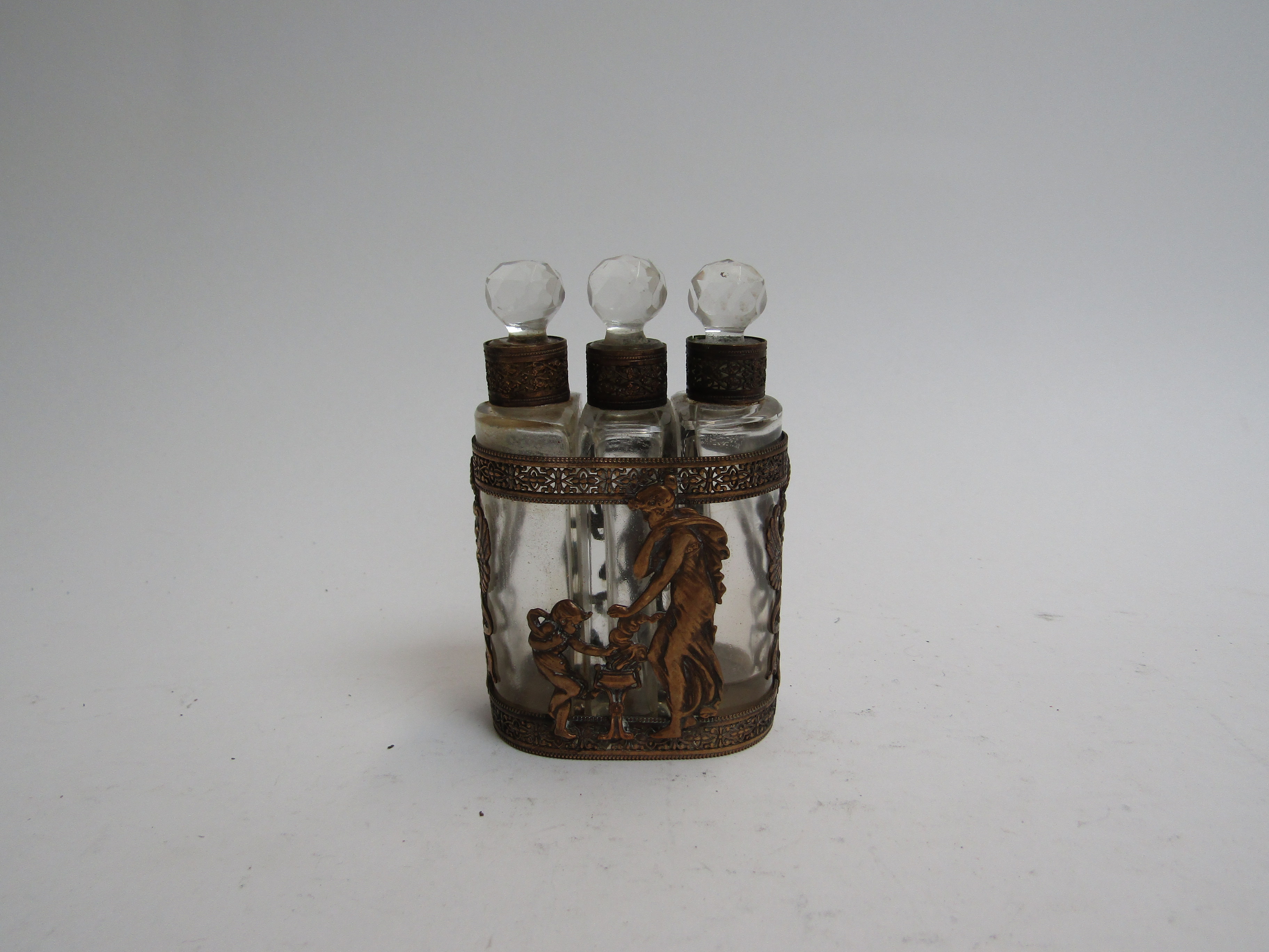 An Edwardian three bottle scent bottle in ornate case, - Image 3 of 6