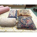 Four cushions including three tapestry examples