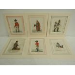 Six early 19thC hand-coloured caricatures of academic, military, legal figures. C.