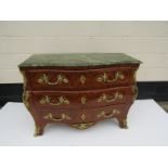 A modern Louis XV style chest of three long drawers with ormolu embellishment, marble top,