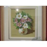 PAMELA DAVIS (XX): A watercolour of floral still life, framed and glazed, 23cm x 19.