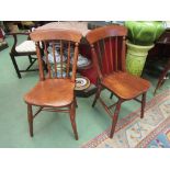 A pair of elm seat stick-back Windsor chairs circa 1860 on turned legs joined by stretchers,