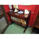 Circa 1840 a flame mahogany two tier side table the raised back over two frieze drawers and under
