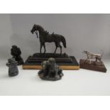 Mixed decorative figures, dogs, monkey,