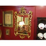 A modern gilt ornate mirror with pierced scroll and acanthus frame, mirror 59cm high,