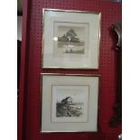 KATHLEEN CADDICK (b. 1937): Two framed and glazed etchings, "Timber Huts", pencil signed No.