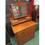 A Georgian yew wood dressing table, mirror and two small drawers over three long drawers,