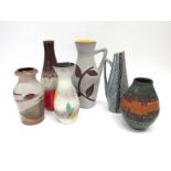 A group of six West German Pottery vases, Scheurich and Bay etc including 523-18, 82-25, 4-20,