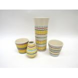 Four pieces of Hornsea 'Rainbow' striped wares of the 1960's including tall vase,