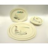 A Midwinter 'Riviera' pattern set of three graduated meat plates and a lidded tureen designed by