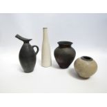 Four various Raku fired ceramic vases including Pat Armstrong. Tallest 26.