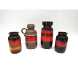 Four West German Pottery Fat Lava vases, 242-22, 413-20, two 237-15, all with brown and red glazes.
