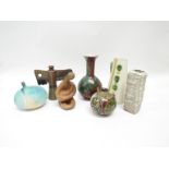 Seven various items of studio ceramics including sculptural pieces, vases etc.