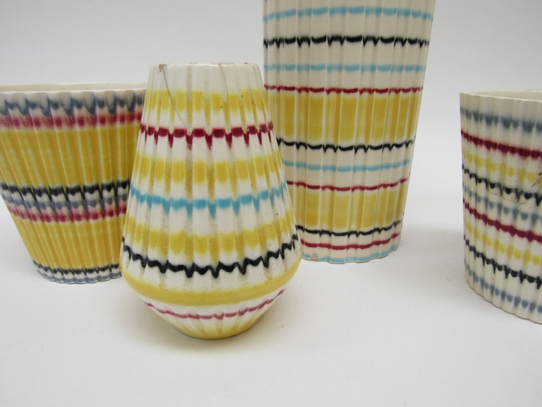 Four pieces of Hornsea 'Rainbow' striped wares of the 1960's including tall vase, - Image 2 of 2