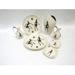 Eight items of Wade Pottery 'Zamba' pattern ceramics, three 24cm diameter plates, two pin dishes,