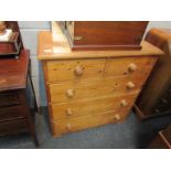 A rustic pine two over three chest of drawers (splits into two pieces)