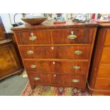 An early Victorian two over three mahogany chest of drawers, ivory escutcheon's,