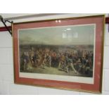 A large framed and glazed print after an engraving by Charles Wagstaffe, 'The Golfers'.