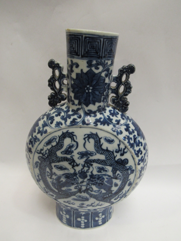A pair of late 19th Century Chinese moon flasks, a/f,
