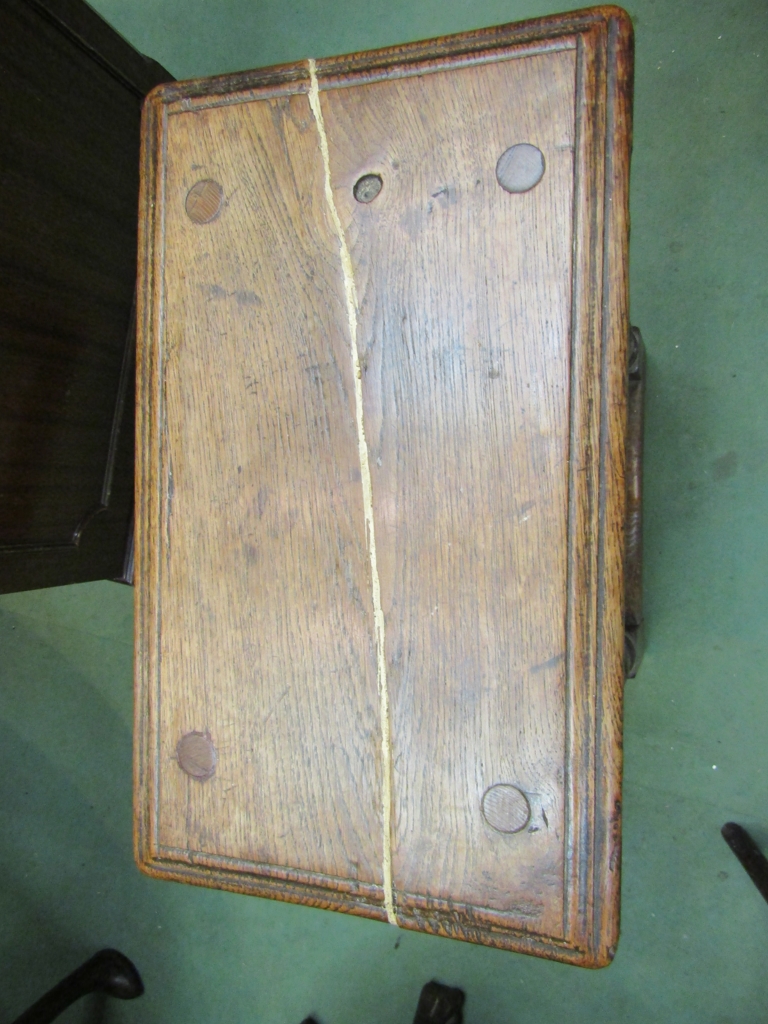 A 17th Century style oak joined stool, turned supports and box stretcher base, - Image 2 of 2