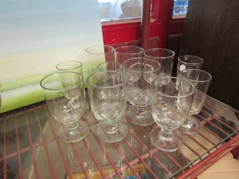 Seven Victorian glass rummers and four sloe gin glasses